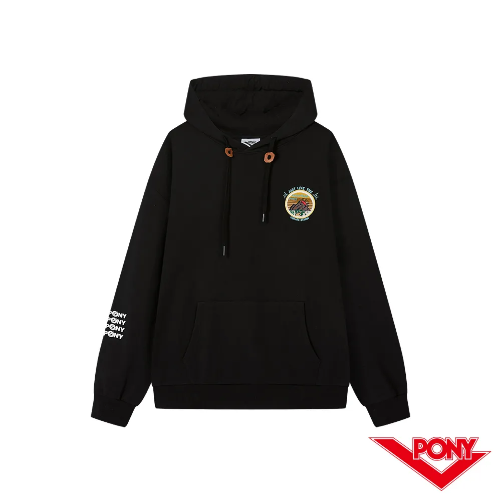 【PONY】長袖帽T 潮流落肩剪裁 無抽繩拉鍊設計 女 簡約色-兩色(清新大學風配色) 歷史價格詳細信息