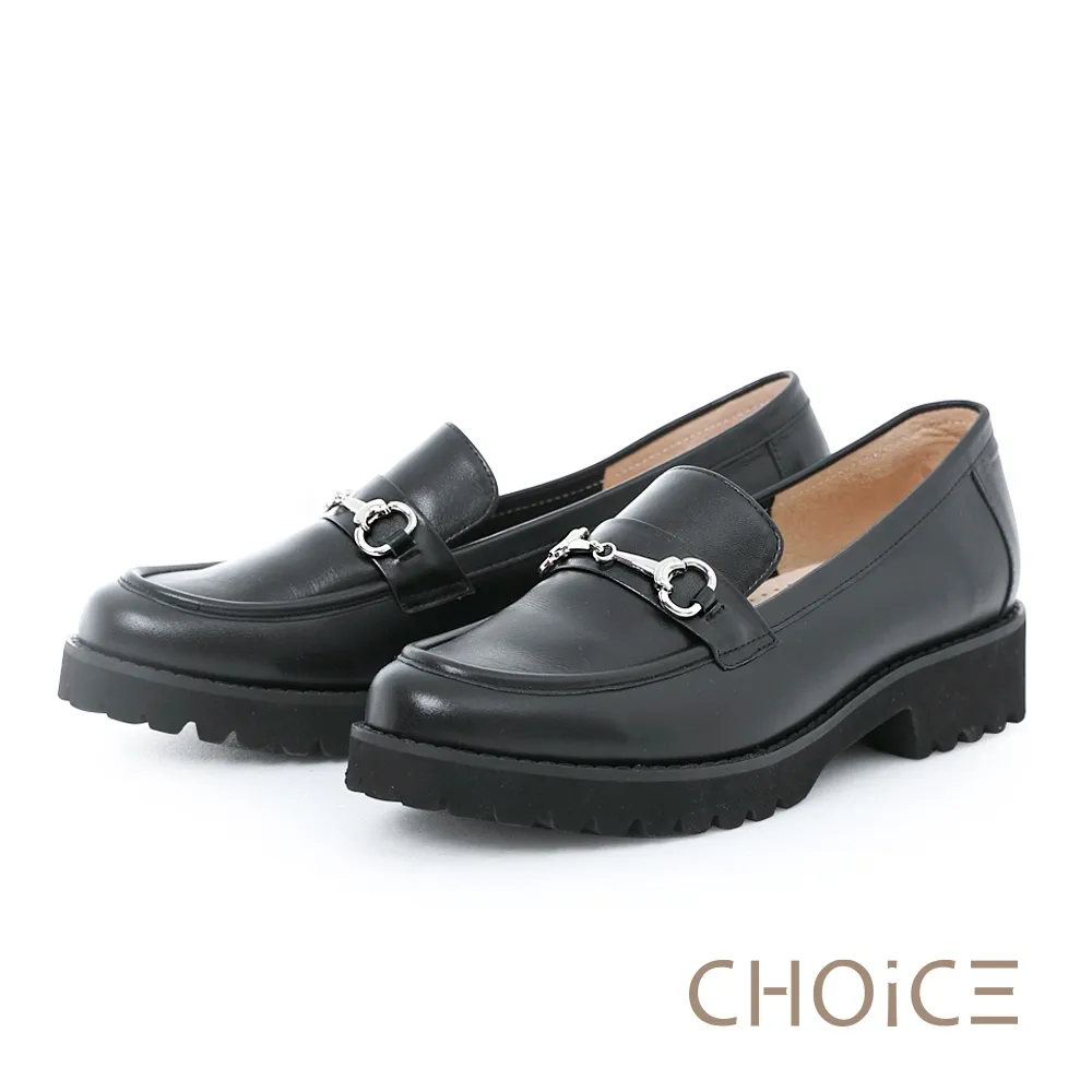 【CHOiCE】復古牛皮金屬扣環鬆糕樂福鞋(黑色) 歷史價格詳細信息