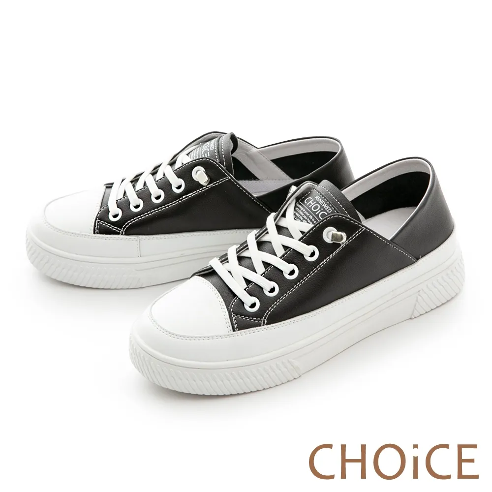 【CHOiCE】免綁帶牛皮厚底休閒鞋(白色) 歷史價格詳細信息