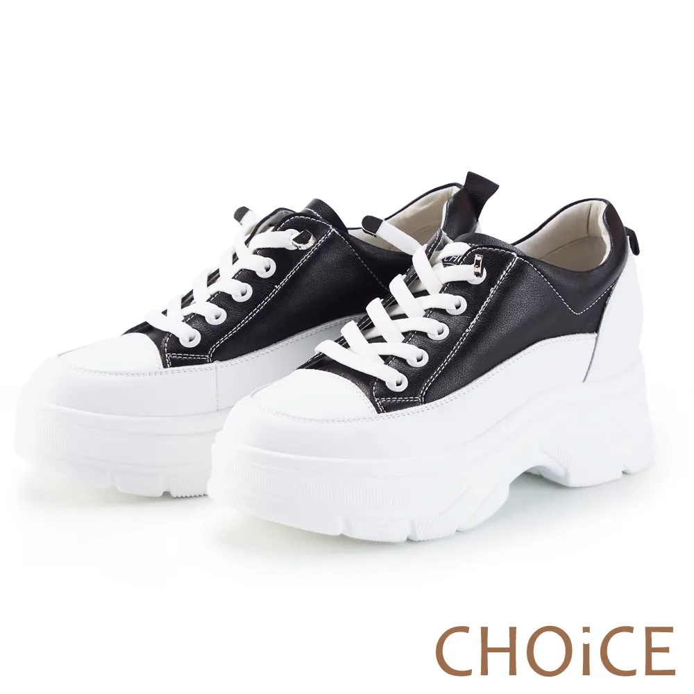 【CHOiCE】免綁帶牛皮厚底休閒鞋(白色) 歷史價格詳細信息