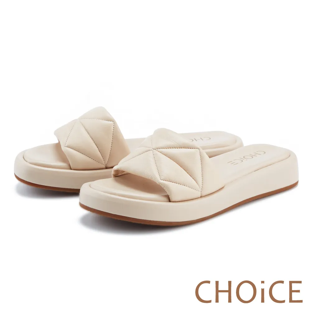【CHOiCE】菱格紋雙帶縫線真皮厚底拖鞋(米白) 歷史價格詳細信息