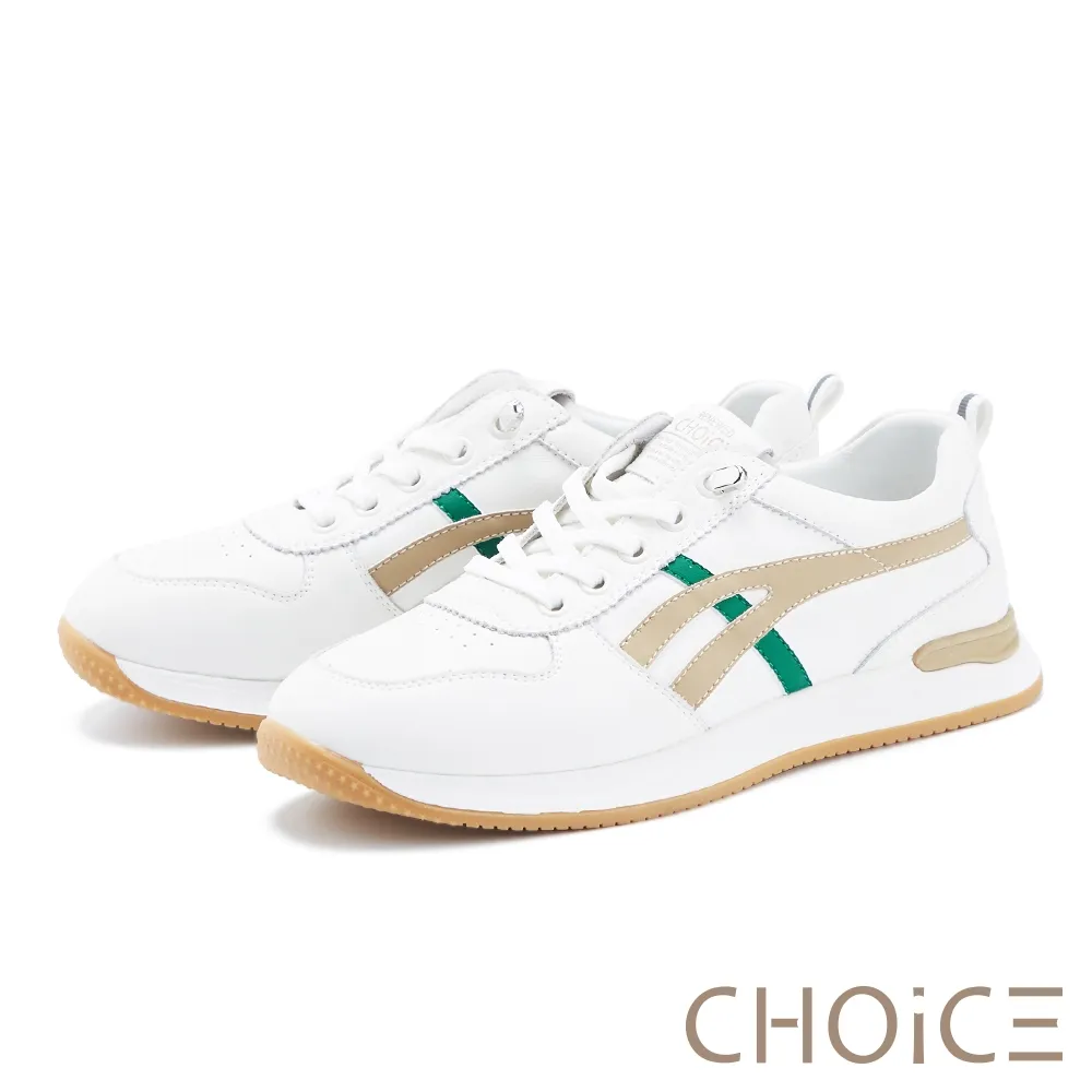 CHOiCE 率性拼色真皮免綁帶休閒鞋 白+藍 歷史價格詳細信息