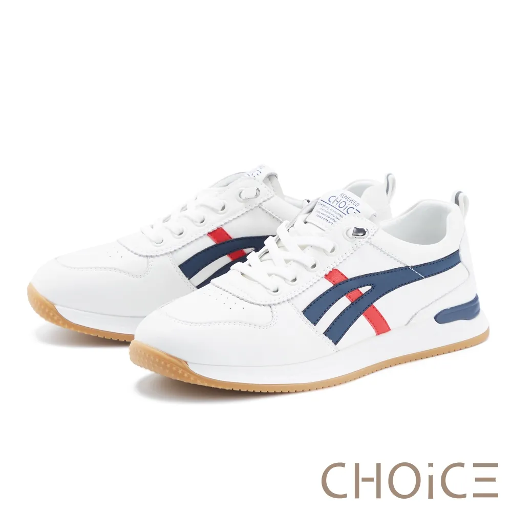 CHOiCE 率性拼色真皮免綁帶休閒鞋 白+藍 歷史價格詳細信息