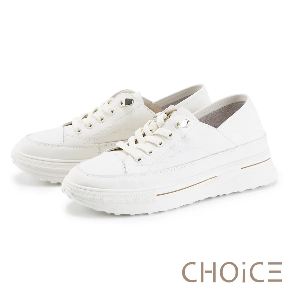 【CHOiCE】真皮免綁帶厚底兩穿休閒鞋(米白) 歷史價格詳細信息