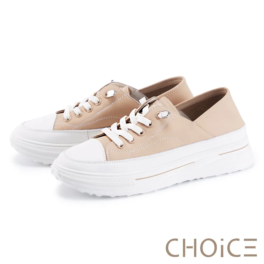【CHOiCE】真皮免綁帶厚底兩穿休閒鞋(米白) 歷史價格詳細信息