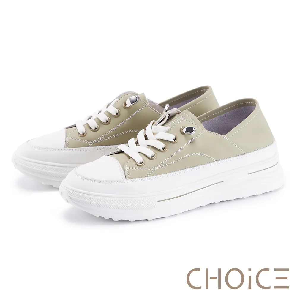 【CHOiCE】真皮免綁帶厚底兩穿休閒鞋(米白) 歷史價格詳細信息