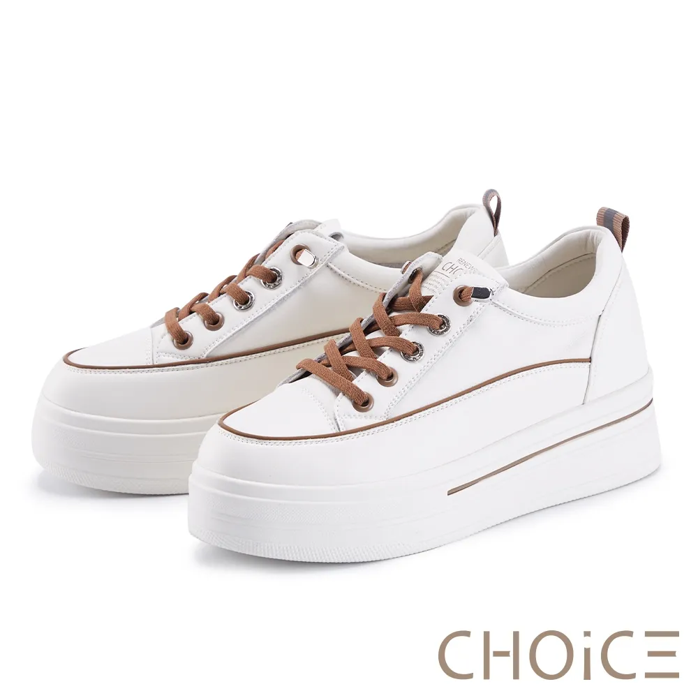 【CHOiCE】流線綁帶真皮平底休閒鞋(白滾藍邊) 歷史價格詳細信息