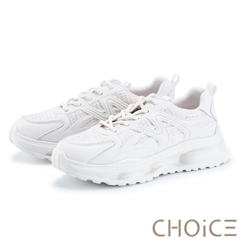 【CHOiCE】厚底綁帶牛皮拼接老爹鞋(黑色) 歷史價格詳細信息