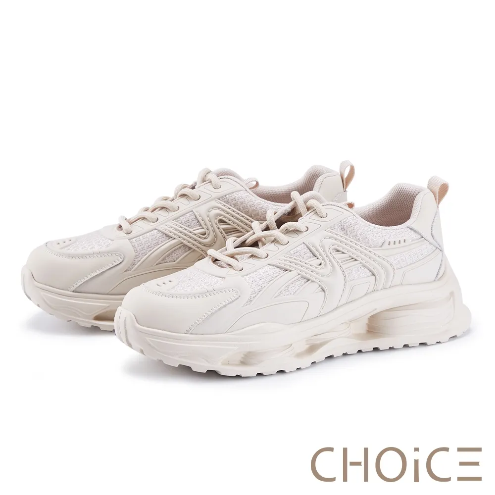 【CHOiCE】厚底綁帶牛皮拼接老爹鞋(黑色) 歷史價格詳細信息