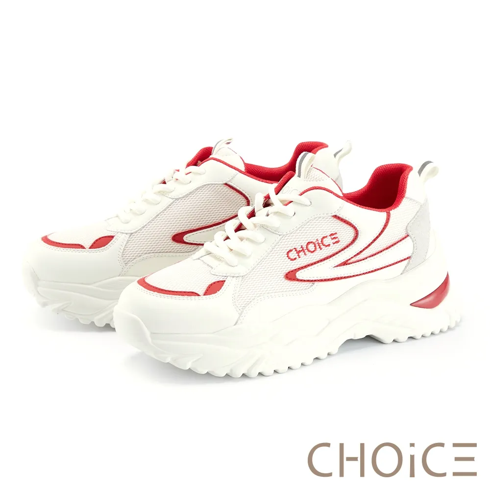 【CHOiCE】真皮拼接網布綁帶厚底休閒鞋(杏色) 歷史價格詳細信息