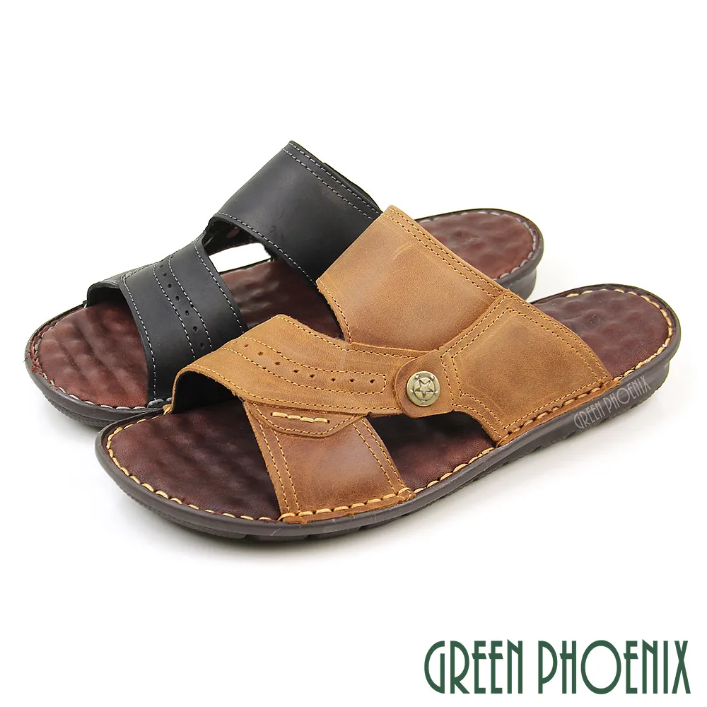 【GREEN PHOENIX】鏤空剪裁純手工加厚全牛皮平底拖鞋-男款 T36-11334 歷史價格詳細信息