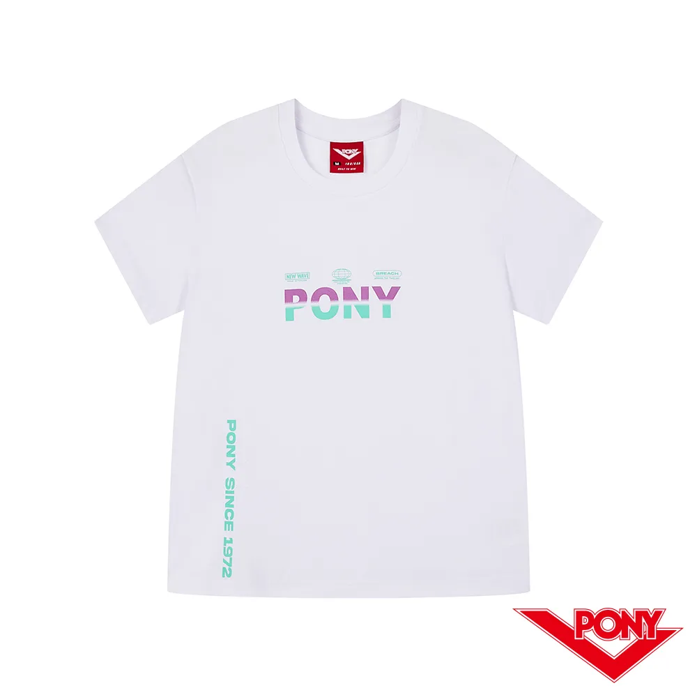 【PONY】多彩後背外星人圖案 短T 不規格下擺 上衣 女性-白 歷史價格詳細信息