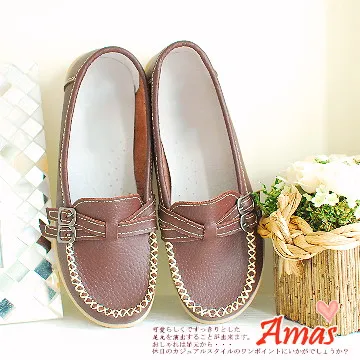 ＊Amas＊學院風交叉雙釦牛皮莫卡辛娃娃鞋＊橘色【H1188】 歷史價格詳細信息