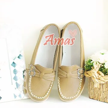 ＊Amas＊學院風交叉雙釦牛皮莫卡辛娃娃鞋＊橘色【H1188】 歷史價格詳細信息