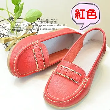 ＊Amas＊牛皮素面莫卡辛低跟鞋懶人鞋豆豆鞋＊紅色【WH819】 歷史價格詳細信息