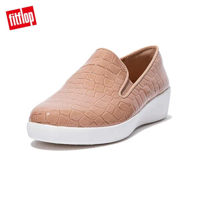 【FitFlop】SUPERSKATE PATENT CROC-PRINT LOAFERS 輕量休閒樂福鞋-女(米色) 價格比較,價格查詢,歷史價格詳細信息