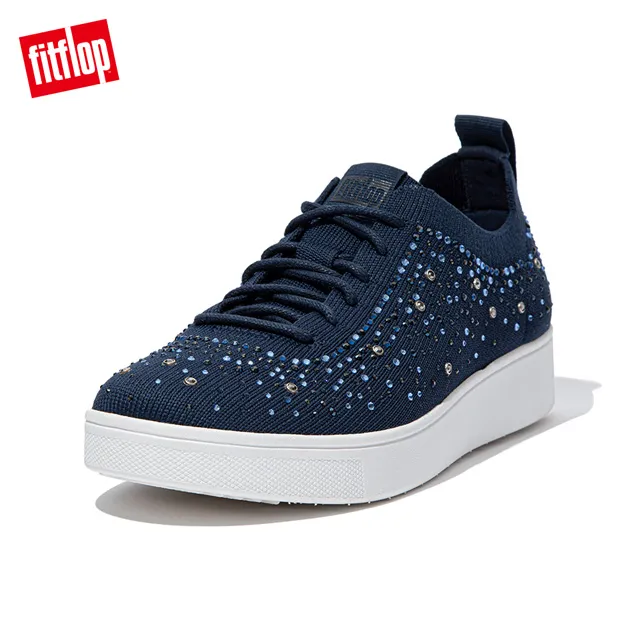 【FitFlop】RALLY OMBRE-CRYSTAL KNIT TRAINERS運動風繫帶休閒鞋-女(黑色) 歷史價格詳細信息