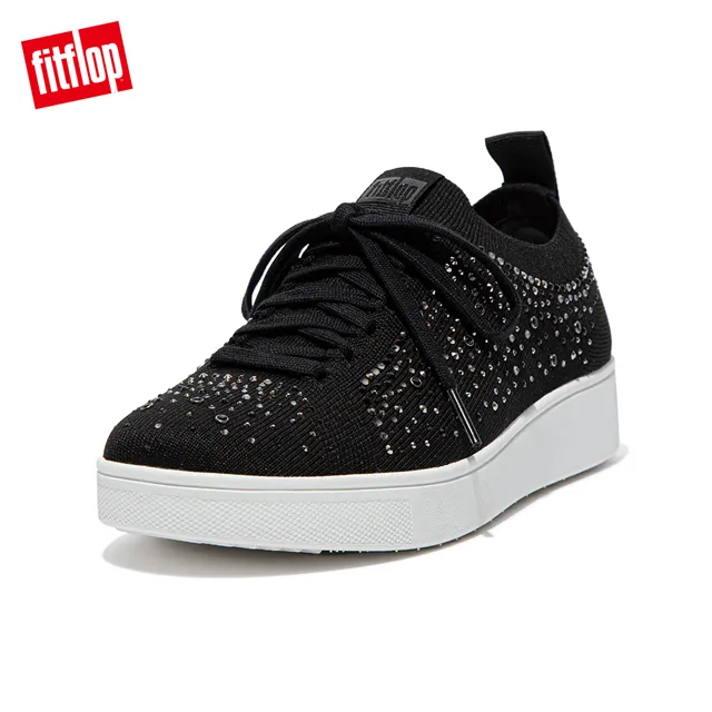 【FitFlop】RALLY OMBRE-CRYSTAL KNIT TRAINERS運動風繫帶休閒鞋-女(黑色) 歷史價格詳細信息