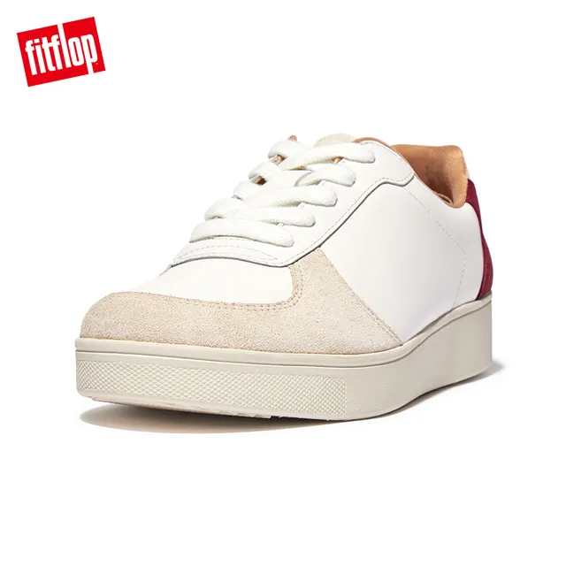 【FitFlop】RALLY LEATHER/SUEDE PANEL SNEAKERS時上百搭繫帶休閒鞋-女(都會白/玫瑰鹽) 歷史價格詳細信息