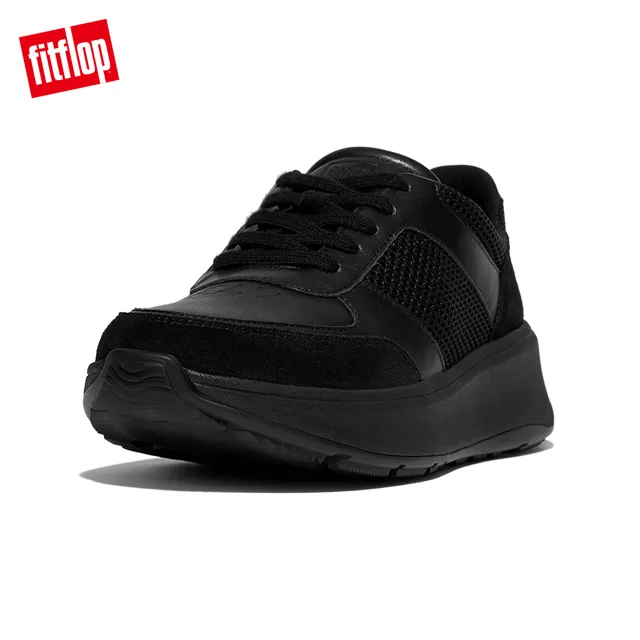 【FitFlop】F-MODE LEATHER/SUEDE FLATFORM SNEAKERS運動風厚底繫帶休閑鞋-女(黑色) 歷史價格詳細信息