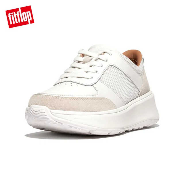 【FitFlop】F-MODE LEATHER/SUEDE FLATFORM SNEAKERS運動風厚底繫帶休閑鞋-女(黑色) 歷史價格詳細信息