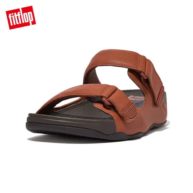 【FitFlop】GOGH MOC SLIDE IN LEATHER可調式皮革雙帶涼鞋-男(深褐色) 歷史價格詳細信息