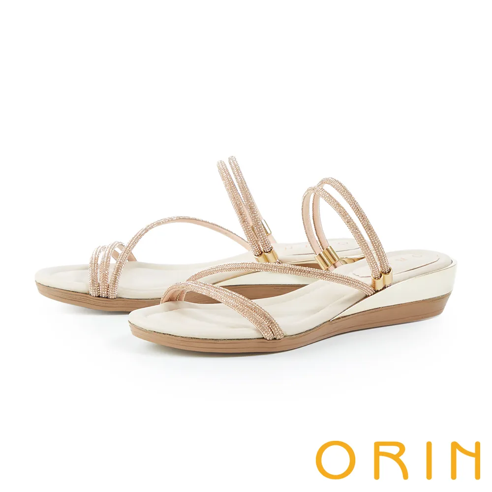 【ORIN】鑽條繞踝真皮坡跟涼鞋(裸色) 歷史價格詳細信息