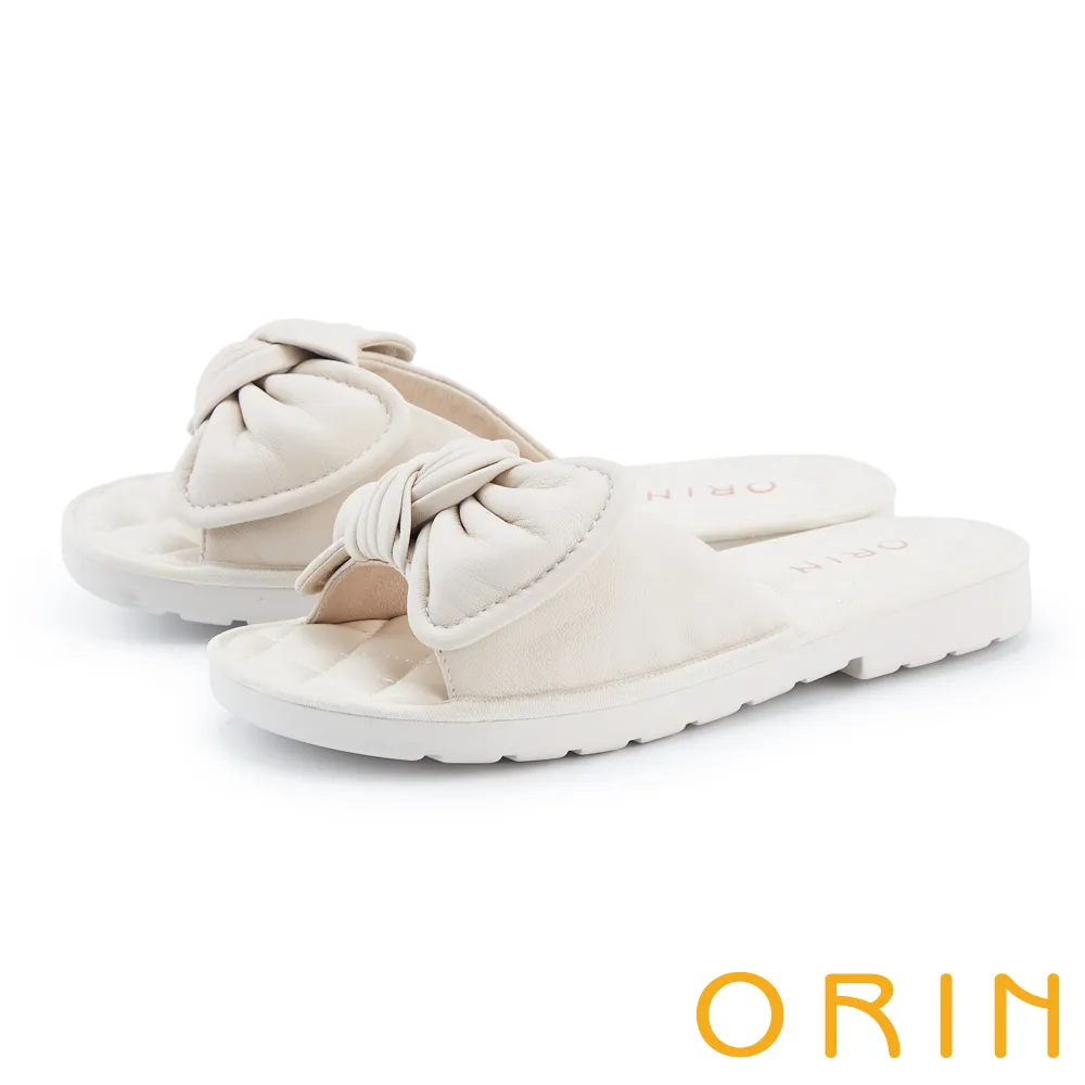 ORIN 羊皮蝴蝶結飾釦尖頭平底鞋 白色 歷史價格詳細信息