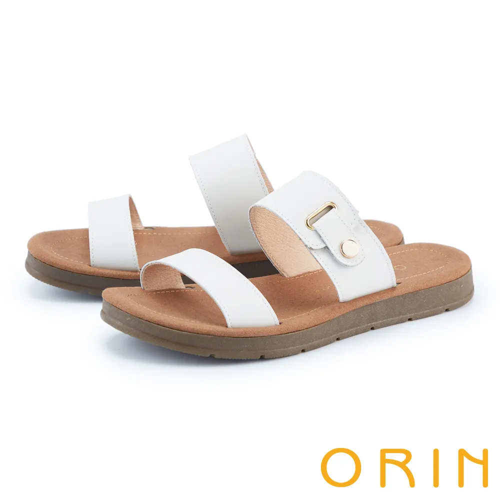【ORIN】二字帶線條舒適休閒平底涼鞋(白色) 歷史價格詳細信息