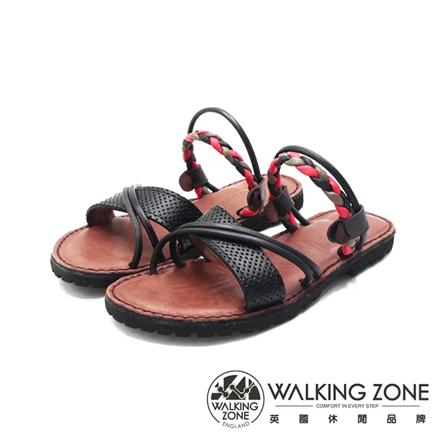 WALKING ZONE(女)民族風編織涼拖鞋 女鞋-黑色(另有紅色) 歷史價格詳細信息