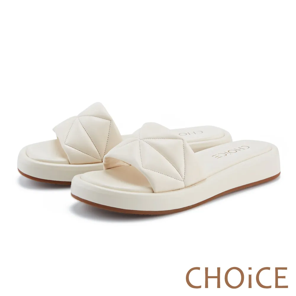 【CHOiCE】菱格紋雙帶縫線真皮厚底拖鞋(米白) 歷史價格詳細信息
