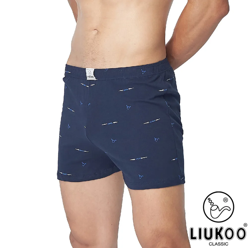 【LIUKOO煙斗牌】絲光棉射標彈性平口褲-丈青 歷史價格詳細信息