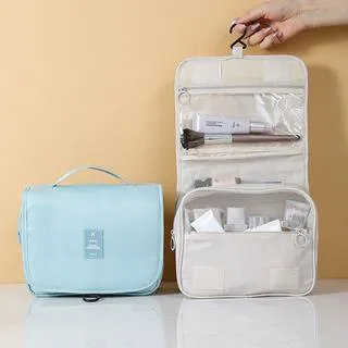 韓版大容量化妝PU皮平鋪可攜式手提洗漱包袋棋盤格雙拉防水收納包 歷史價格詳細信息