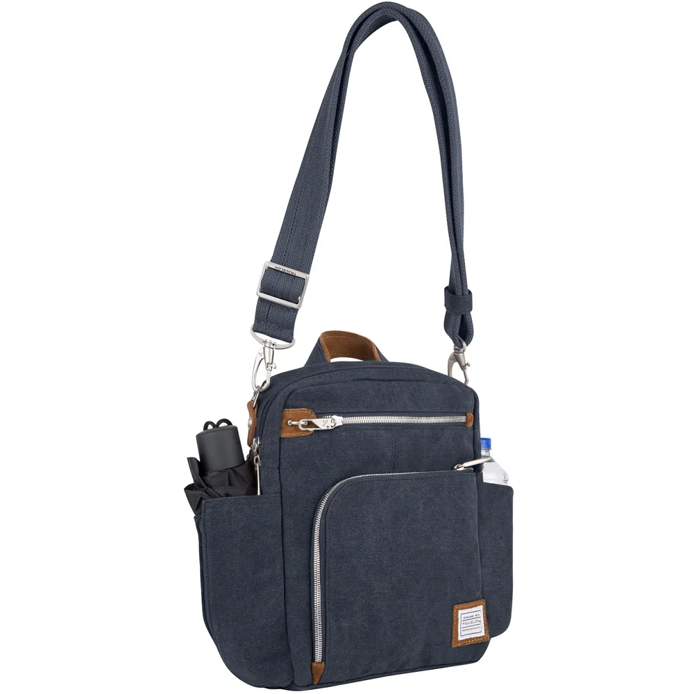 《TRAVELON》Heritage帆布3層輕便防盜斜背包(牛仔沙) 歷史價格詳細信息