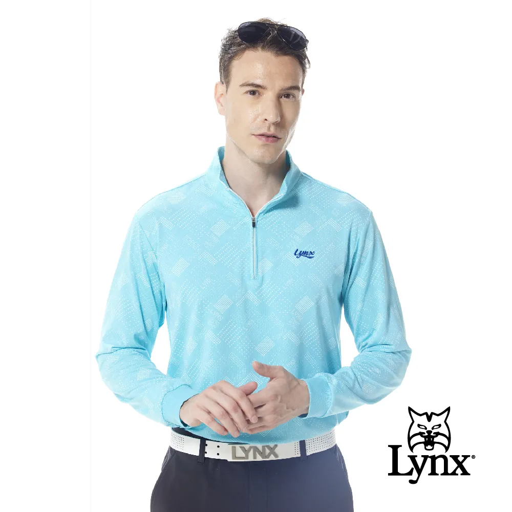 【Lynx Golf】男款吸濕排汗流線感跳色印花長袖立領POLO衫/高爾夫球衫-白色 歷史價格詳細信息