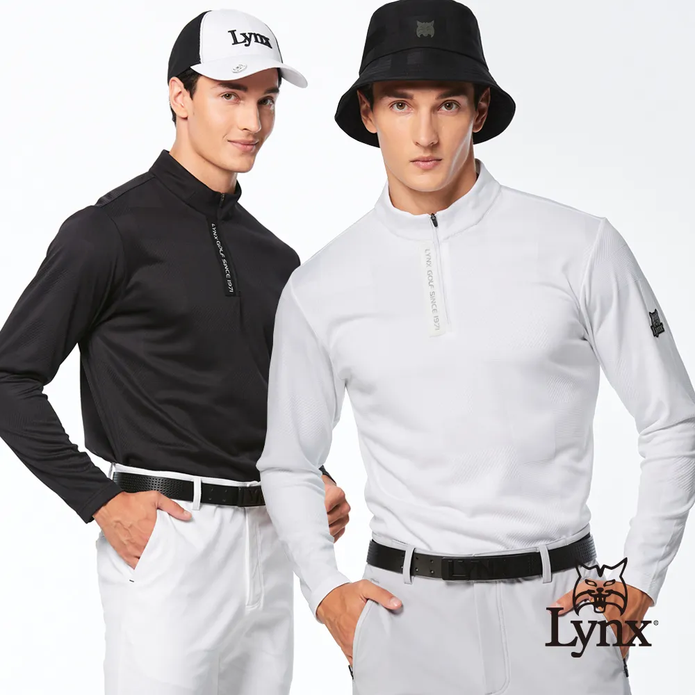 【Lynx Golf】男款吸溼排汗貼膜造型條紋緹花工藝設計長袖立領POLO衫(二色) 價格比較,價格查詢,歷史價格詳細信息