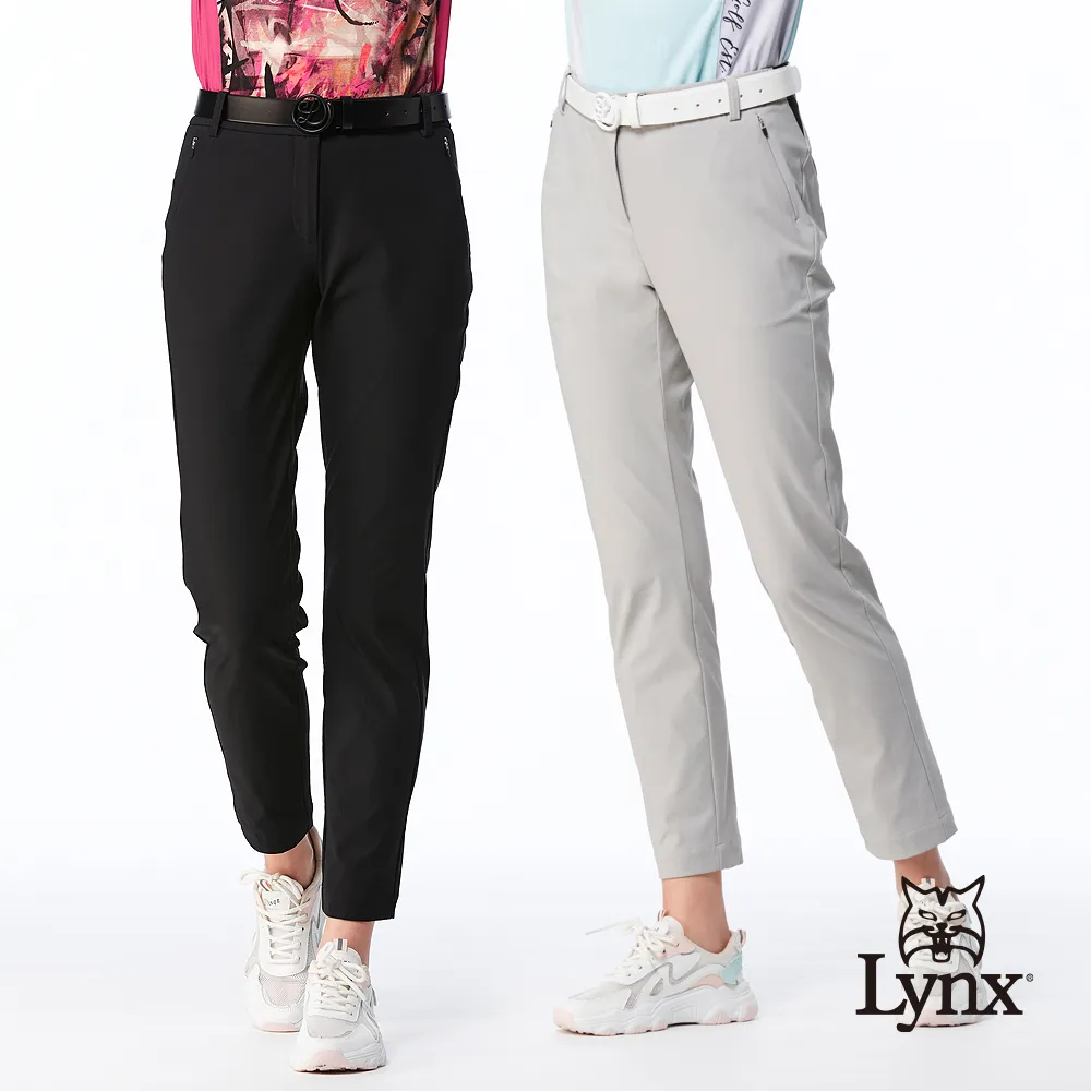 【Lynx Golf】女款彈性舒適隱形拉鍊口袋繡花設計配色羅紋造型窄管九分褲(二色) 歷史價格詳細信息