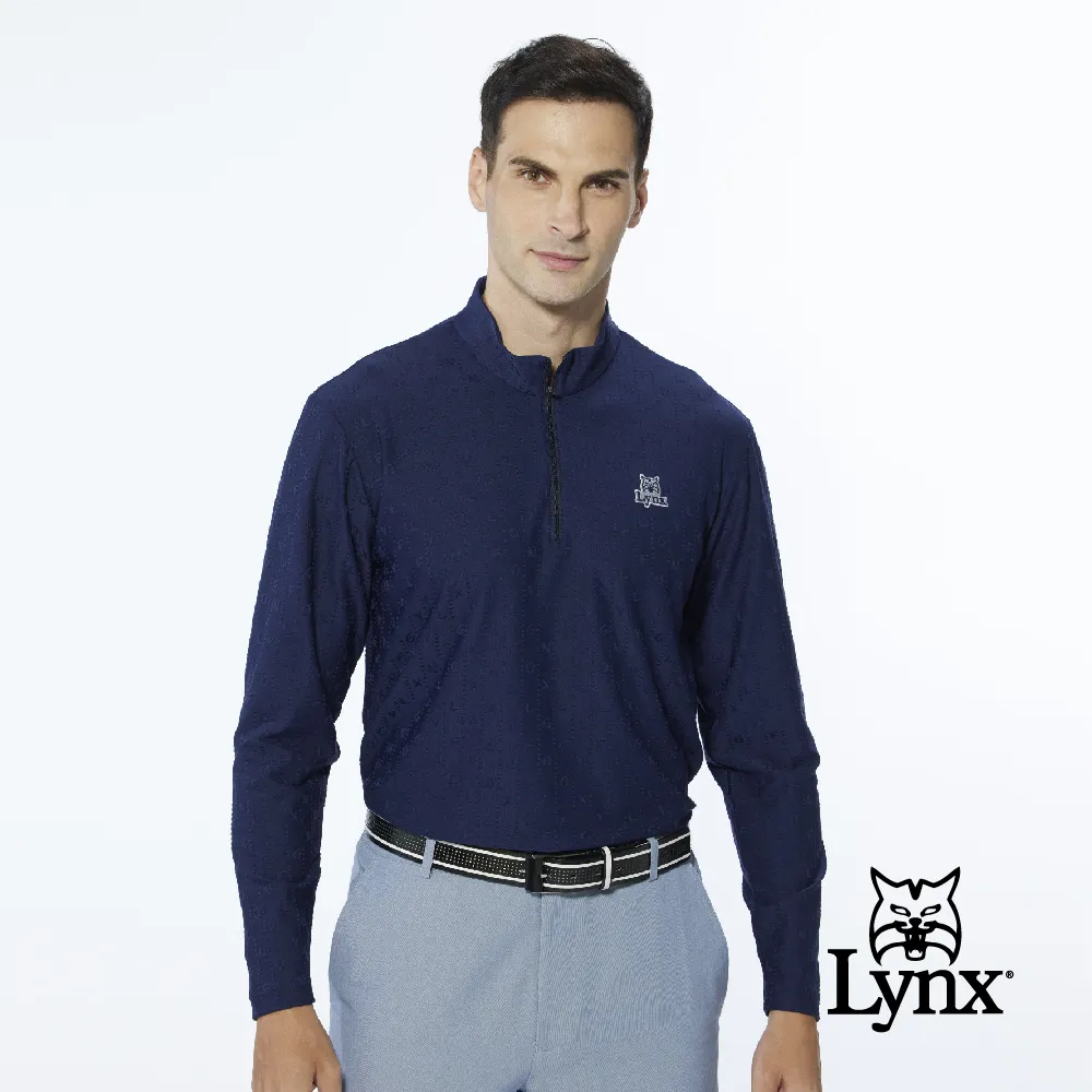 【Lynx Golf】男款吸濕排汗厚款極簡風線條印花長袖立領POLO衫(二色) 歷史價格詳細信息