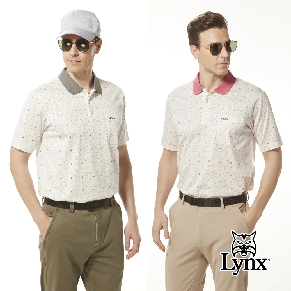 【Lynx Golf】男款純棉雙絲光羅紋領繽紛山貓星球花色胸袋款長袖POLO衫(二色) 歷史價格詳細信息