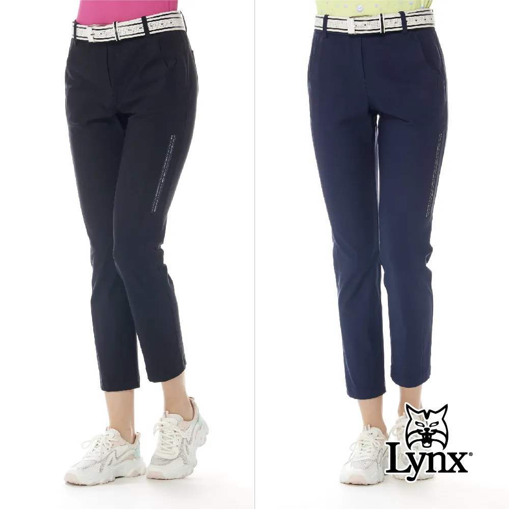 【Lynx Golf】女款日本進口布料彈性吸排速乾脇邊剪裁貓頭繡花造型口袋窄管長褲(二色) 歷史價格詳細信息