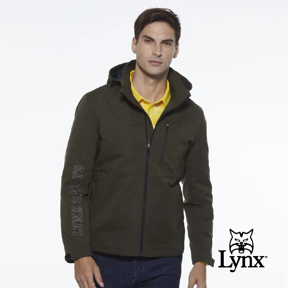 【Lynx Golf】男款防潑水防風保暖科技羽絨Lynx印花連帽可拆式長袖外套(二色) 歷史價格詳細信息