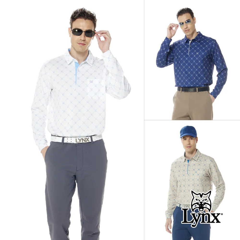 【Lynx Golf】男款網眼材質內刷毛保暖菱型英文印花胸袋款長袖POLO衫(三色) 歷史價格詳細信息