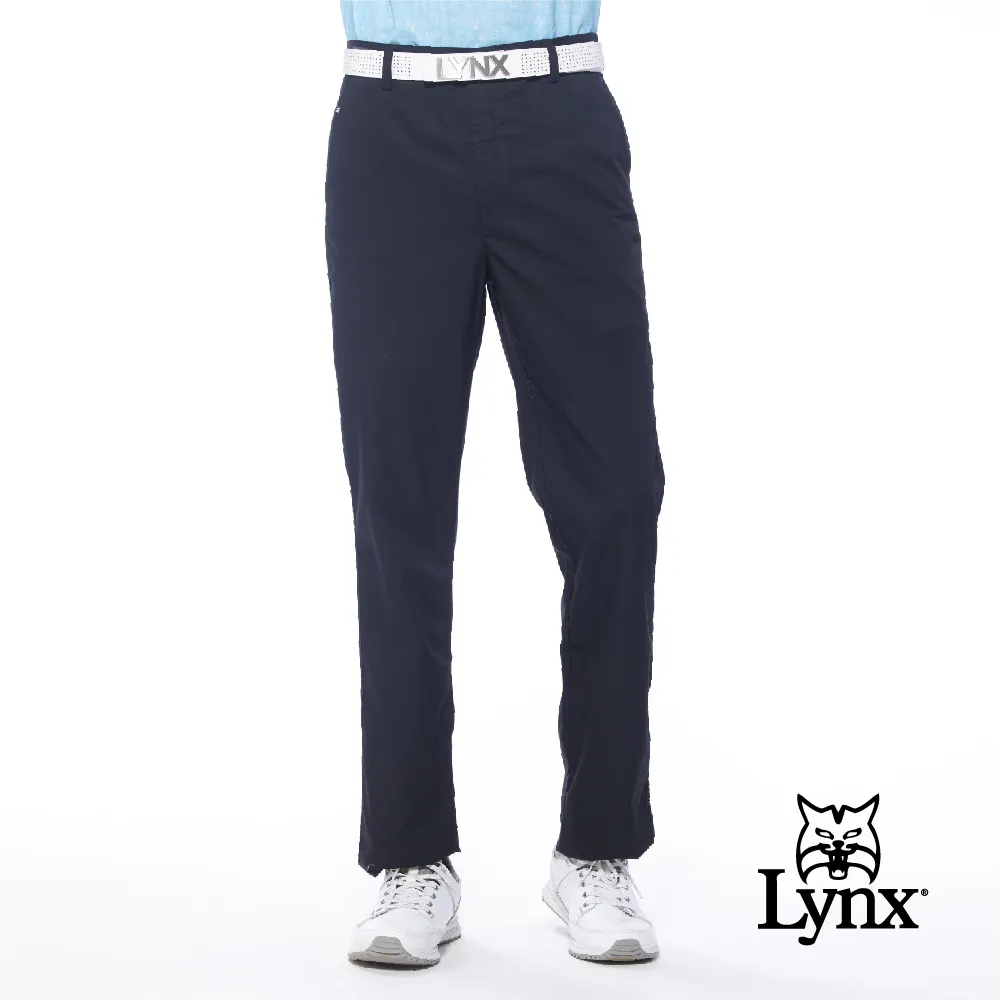 【Lynx Golf】男款彈性舒適素面外觀百搭後袋斜切造型設計平口休閒長褲(二色) 歷史價格詳細信息