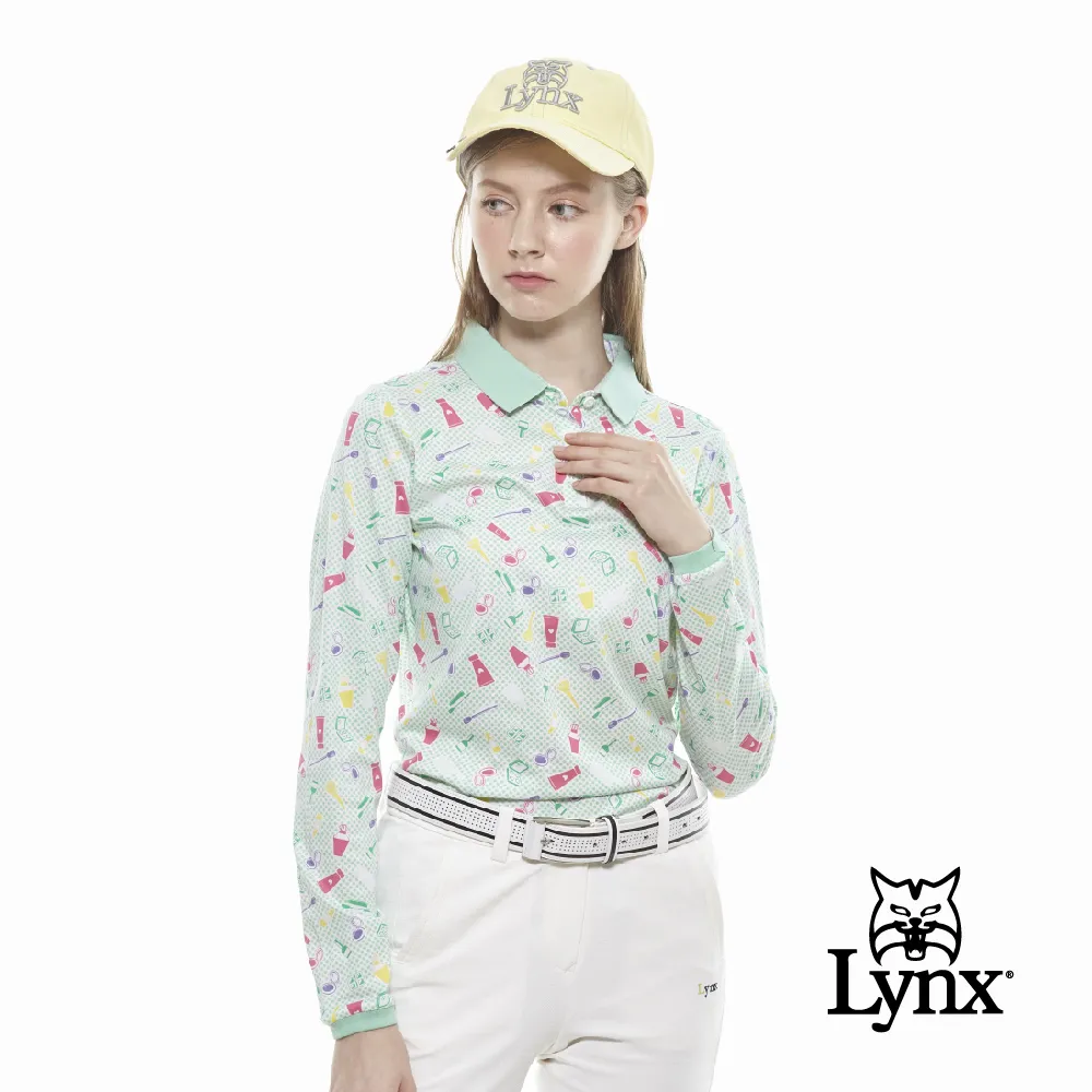 【Lynx Golf】女款純棉雙絲光經典英倫菱格紋路Lynx繡花長袖POLO衫(二色) 歷史價格詳細信息