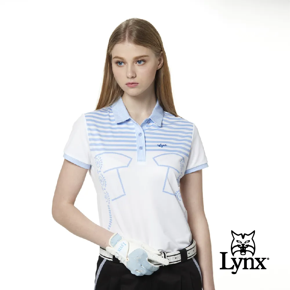 【Lynx Golf】女款吸汗速乾星芒緹花設計山貓星球印花長袖POLO衫/高爾夫球衫(二色) 歷史價格詳細信息