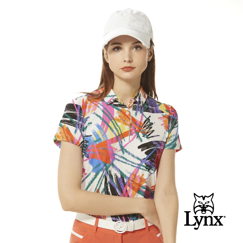 【Lynx Golf】女款歐洲進口布料滿版花布印花剪接織帶造型長袖立領POLO衫-湖藍色 歷史價格詳細信息