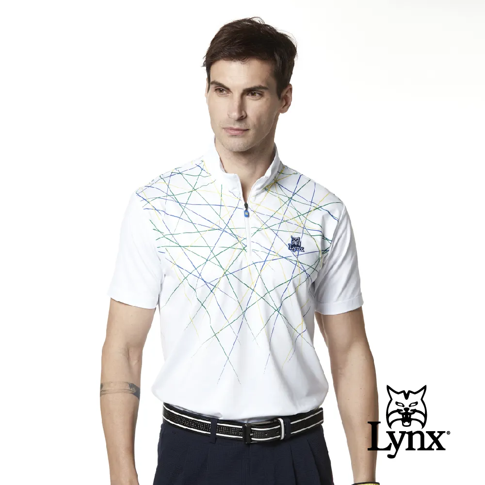 【Lynx Golf】男款吸濕排汗合身版配色條紋山貓繡花短袖POLO衫(二色) 歷史價格詳細信息