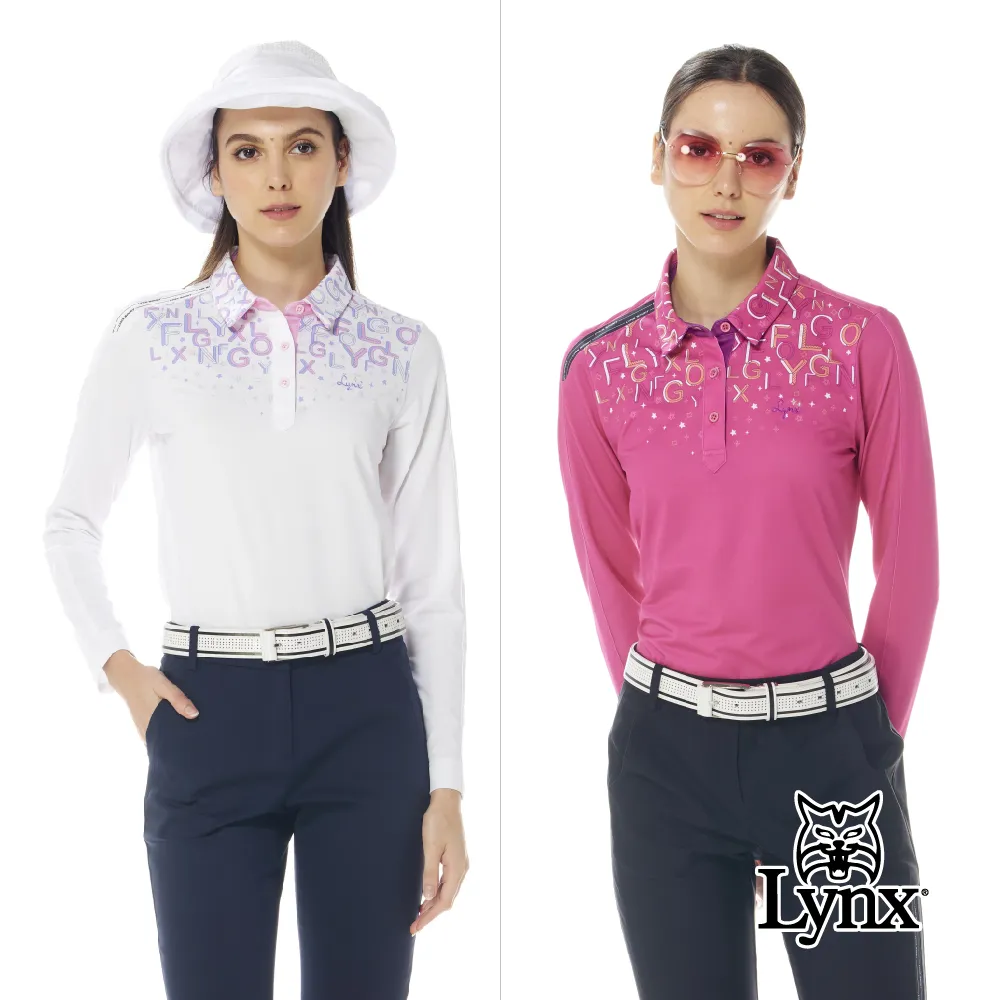 【Lynx Golf】女款合身版吸排袖口短羅紋彩色英文印花長袖POLO衫/高爾夫球衫(二色) 歷史價格詳細信息