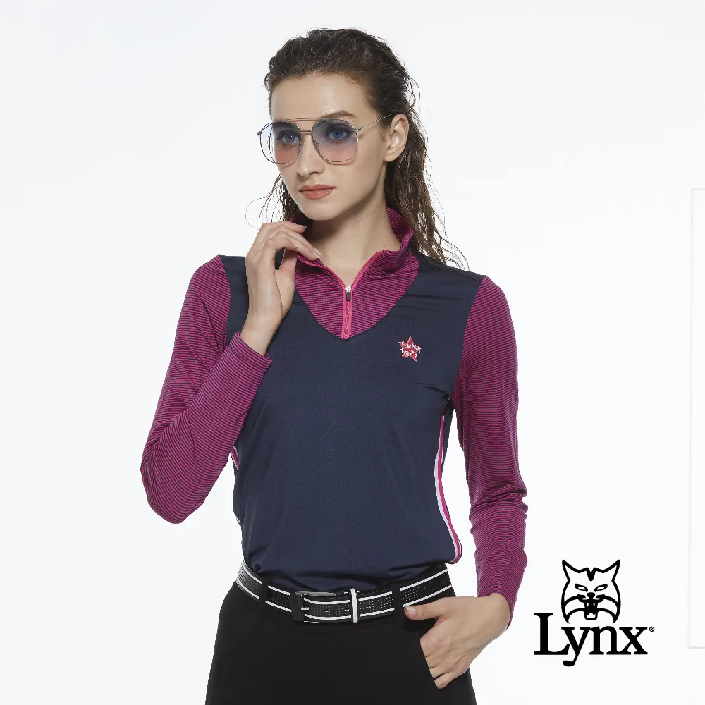 【Lynx Golf】女款假兩件設計內刷毛網眼材質Lynx字樣繡花長袖立領POLO衫/高爾夫球衫(黃色) 歷史價格詳細信息