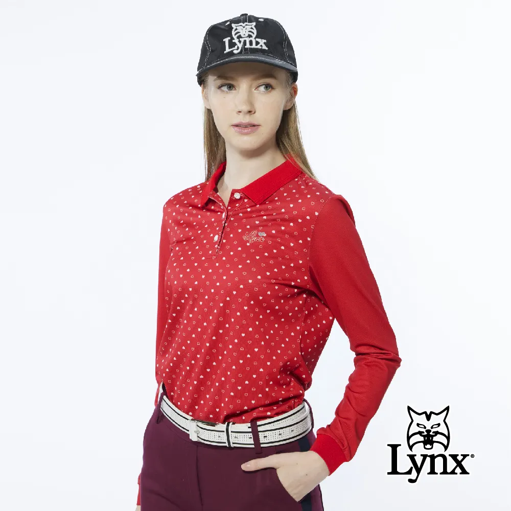 【Lynx Golf】女款吸濕排汗滿版創意線條組合Lynx字樣印花長袖立領POLO衫/高爾夫球衫-藍綠色 歷史價格詳細信息